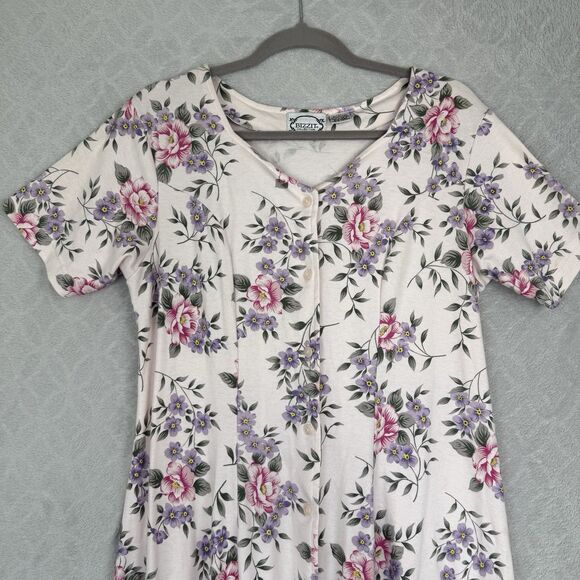 Vtg 90s Knit Maxi Dress Large Pink Floral Ties Cottage Modest Grandma Feminine - Picture 2 of 15